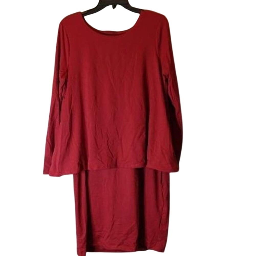 Travelsmith red Maxi dress modest layered‎ with pockets M casual womens